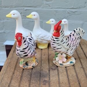Whimsical Farm Animal Figurine Set Chicken Salt Pepper Shakers